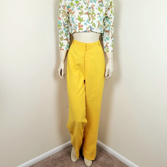 Vintage 60s Linen Highwaisted Trousers Pleated - size 30" waist - Picture 5 of 7